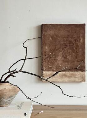 侘寂风手绘油画抽象客厅装饰画入户玄关级感挂画设计师民宿壁画