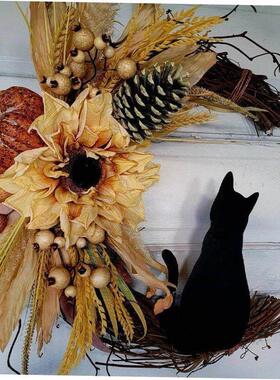 Halloween Moon Cat garland door hanging rattan ring decorati
