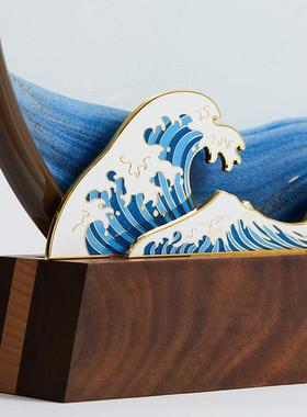 高档马鹿流沙画乘风浪创意办室公摆件客厅装饰桌面档领破导定制高