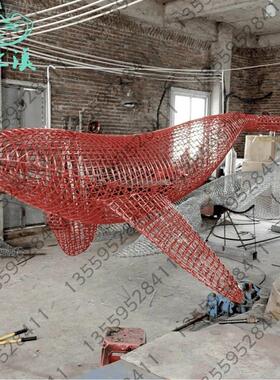 定制不锈钢镂空鲸鱼雕塑酒店商场铁艺网格海洋动物悬挂海豚装饰品