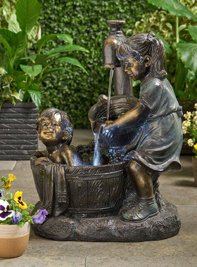 跨境亚马逊外贸款男孩女孩戏水摆件雕塑树脂工艺品花园园艺摆饰