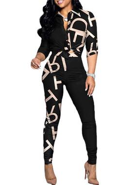 Women's Fall Fashion Casual Printed Long Sleeve Top & Pants