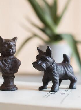 掬涵绅士猫雪纳瑞铸铁摆件书房镇纸桌面装饰铁艺欧式古典侘寂风