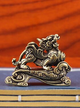 铜麒麟一对摆件黄铜复古一帆风顺万事如意居家客厅店铺开业铜礼品