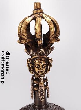 尼泊尔手工纯铜九股金刚铃杵供佛用品密宗法器铜铃铛藏传音质清脆