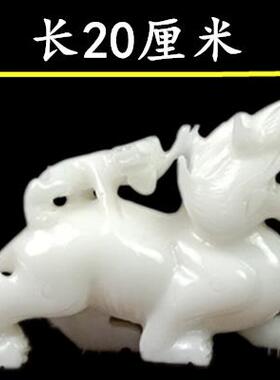 新款然白品玉天貔貅摆件玉石号母大子貔一对客厅办公室玄关装饰摆
