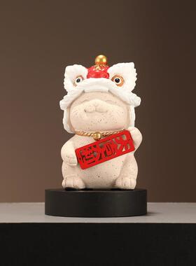 新中式国潮舞狮招财猫摆件高档客厅玄关电视柜酒店前台暖居装饰品
