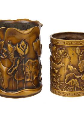 铜梅兰竹菊笔筒 铜花笔铸造浮雕金筒铜马笔筒铜龙 笔筒荷铜蝉笔筒