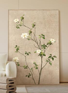 Wabi-Sabi风格客厅装饰画日本绿色植物沙发背景墙挂画原木风格抽