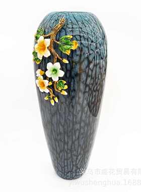 高档珐琅彩花瓶摆件家居客厅玄关创意工艺品美式干花插花装饰花瓶