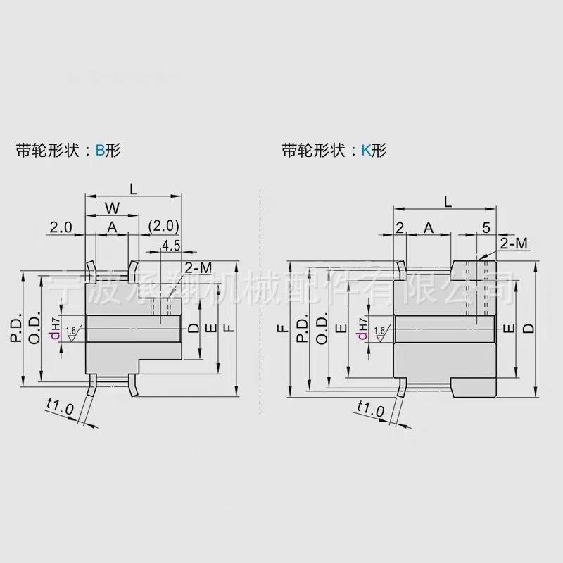 S5M12齿 同步带轮凸台 槽宽22 BF型 同步皮带轮齿轮铝12S5M200-B - 图2