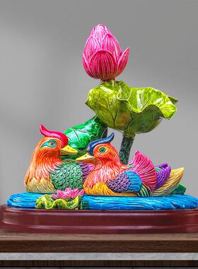 荷花鸳鸯摆件一对卧室床头装饰百年好合新婚礼物送新人创意工艺品