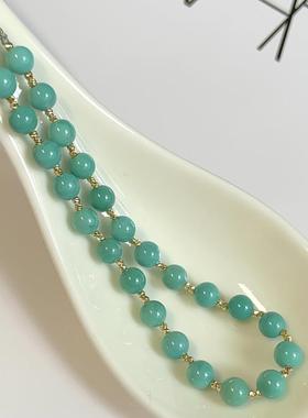 天然原矿绿松石圆珠手链老油料单珠手串搭配18k金配饰规格约4.8mm