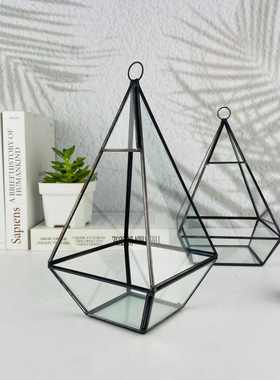 源头货源几何体玻璃花房 黑色多边形玻璃花瓶玻璃罩 支持一件代发
