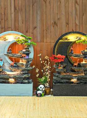 简约玄水幕墙假山流水喷泉摆件客OXO厅风公司关屏流风招财水轮景