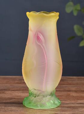 水琉璃供佛花瓶一对观音花瓶供佛花佛前家用寺庙插花莲花佛台佛堂