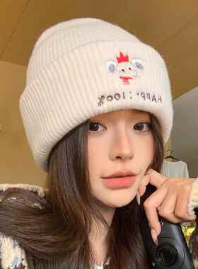 毛线帽子女冬季新款可爱百搭大头围加厚保暖防寒显脸小针织帽潮韩