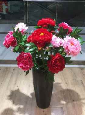 彷真牡丹花大朵假花装饰摆设客厅落地红色绢花墙壁中式塑料花摆件