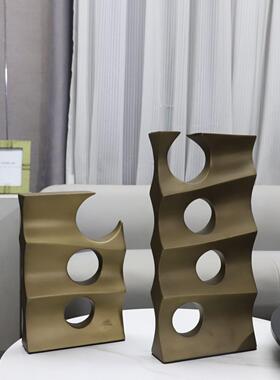 现代简约金色镂空何脂摆件客厅卧室玄关电视柜样几树板房饰1013家