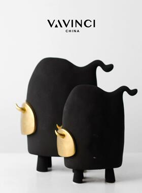 梵其创意陶瓷牛摆件抽象趣味儿童房装饰品样板房客厅玄关桌面摆设
