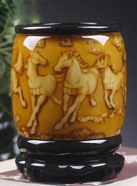 笔筒旋转办公室桌面摆件复古中国风礼品文具创意会议室收纳送领导