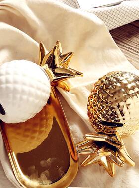 金色白色陶瓷菠萝凤梨造型储蓄罐装饰摆件储钱罐家用桌面摆件