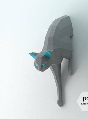创意摆件雕塑工艺艺术品几何动物猫立体3d设计师招财猫装饰
