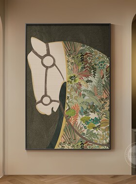 中古风挂画客厅装饰画沙发背景墙高级感玄关大象入户门过道走廊壁