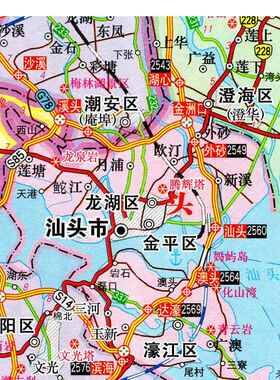 2024新款 潮州市汕头市揭阳市地图墙贴 交通行政区画 划图 装饰画