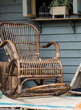 掬涵古法手编藤椅摇椅躺椅天然玛瑙藤覆古艺术露台庭院家俱