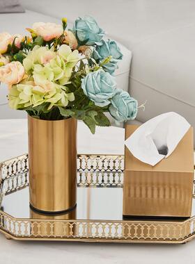 铁艺玻璃镜面高级感盘子工艺品圆形轻奢金属收纳托盘装饰摆件