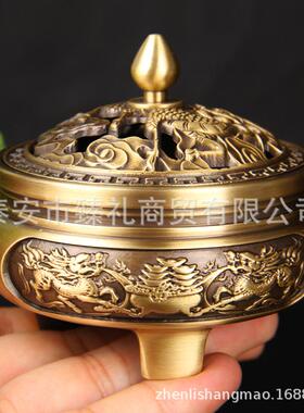 铜香炉麒麟款铜三足香炉摆件铜麒麟香炉摆件