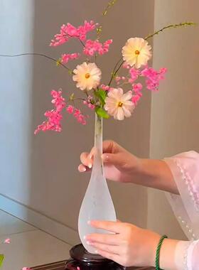 新中式禅意水养玉净瓶透明插花观音瓶器轻奢餐桌客厅玻璃花瓶摆件