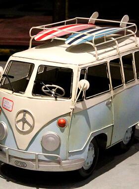 复古铁皮大众甲壳虫面包公交巴士汽车迷你房车模型仿真家居小摆件