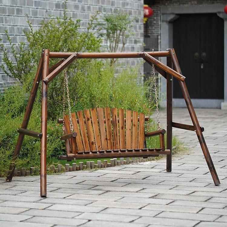 户外庭院荡家用阳台休闲双人吊椅实木桌椅室外坚固耐用秋千 - 图0