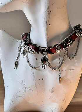 美拉德重工浮雕皮革项链亚文化辣妹甜酷小众哥特朋克暗黑欧美