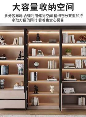 实木书柜带玻璃门家用展示柜客厅轻奢储物柜收纳柜整墙书架置物架