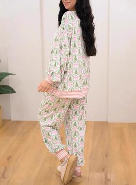Women's printed long sleeved pants, pajamas, and home wear