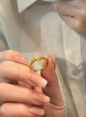 「桃之夭夭」开口小桃花戒指粉色可爱女小众设计花朵指环百搭精致