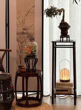 大相莲花 仿古楠竹双层花架 新中式花架 置物架 客厅落地式花几