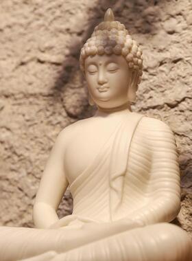 中式白瓷释迦牟尼佛佛如来佛祖摆件陶瓷佛具菩提家用泰佛长辈送礼