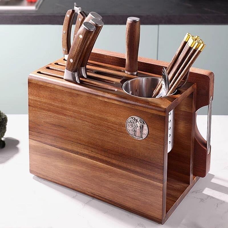 Solid wood knife rack, chopstick cage, integrated kitchen knife storage rack, household multifunctional countertop kitchen knife rack