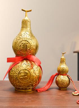 纯铜开盖葫芦家居摆件铜葫芦空心招财八卦桌面铜葫芦送五帝钱挂饰