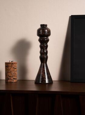 中古风艺术花器黑金摆件现代侘寂茶室桌面装饰样板间饰品