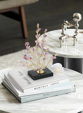 厅MZH摆样板装间饰客品梅花大麦发财树紫水晶玻璃摆件设树枝玄关