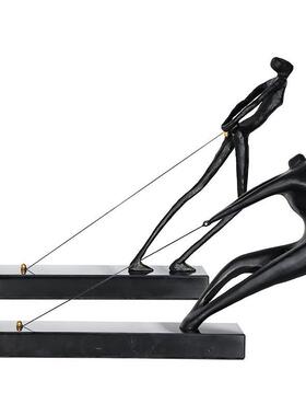 新中式黑色铸铁拉绳人摆件样板房售楼部卧室书房客厅桌面玄关饰品