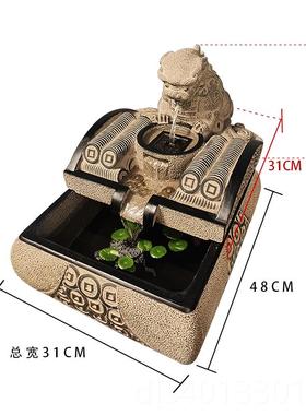 高档中式茶室玄关流水生财件循环水客厅桌貔装貅饰办面公室摆开业