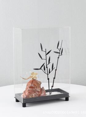 代新中式PZ1008透头明亚克子力罩子抽象石金属竹摆件样板房软装现