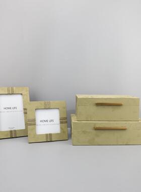 北欧创意金属皮革收纳盒相框摆件客厅卧室玄关书房电视柜家居饰品