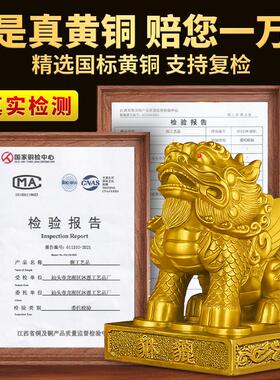 铜貔貅摆件招财一对公母纯黄铜貔皮丘貔犰家用客厅店铺开 业礼品